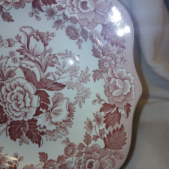 Spode Archive Collection British Flowers Poppy Dessert Buffet Plate Cranberry - Picture 3 of 14